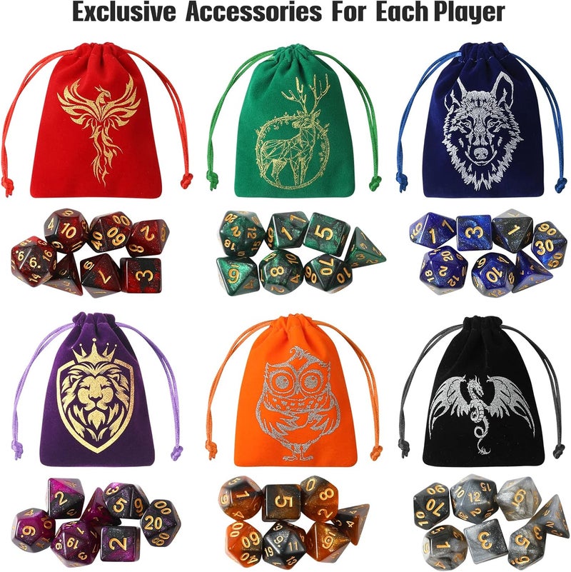 Grajar DND Dice Set, 42 Pcs polyhedral dice Set with 6 Colorful Animal Pattern Dice Bag and PU Leather and Velvet dice Tray for Dungeons and Dragons D&D RPG MTG Table Games Starry Sky - Image 2